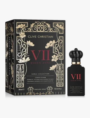 Clive Christian Noble VII Cosmos Flower for Women 50ml bottle with deep red tones and gold detailing, presented in a regal, floral-inspired setting.